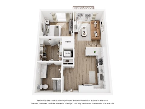 A floor plan of a house with three bedrooms, a living room, a kitchen, and a bathroom.